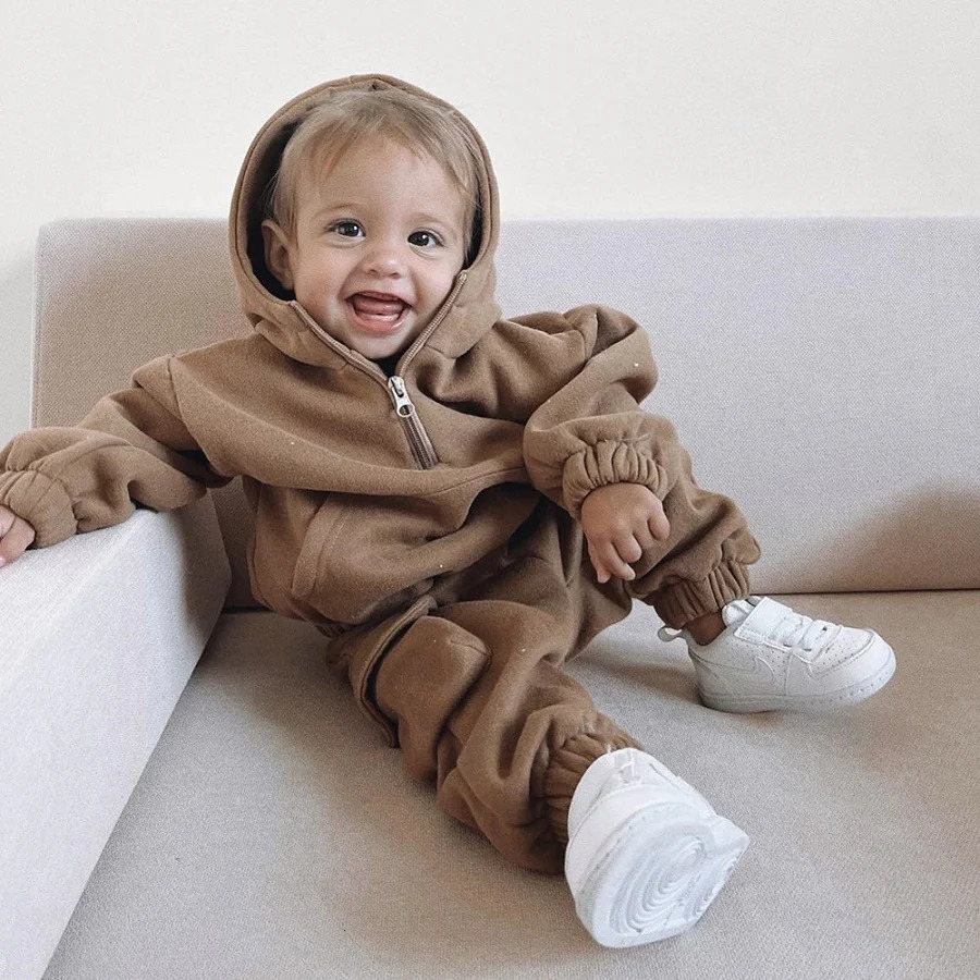 Clothing Sets Children's clothing autumn and winter children's fleece long sleeved set 0-6 year old baby hooded sweater sports two-piece s 2