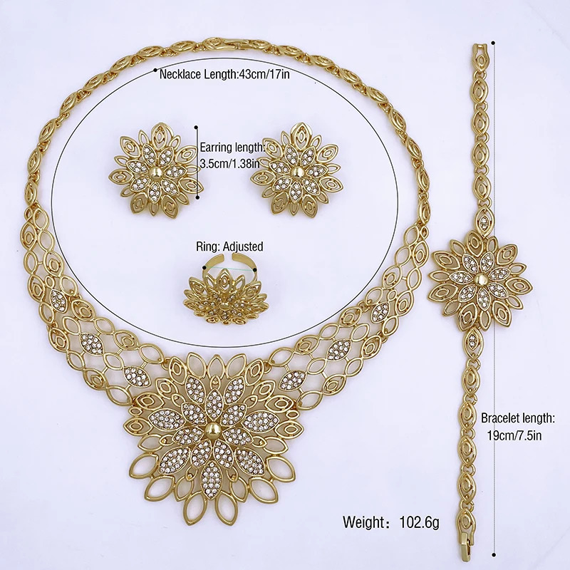 Stud Dubai Gold Color Jewelry Set For Women 18k Plated African Nigeria Fashion Of Necklace Earring Ring And Bracelet 231109