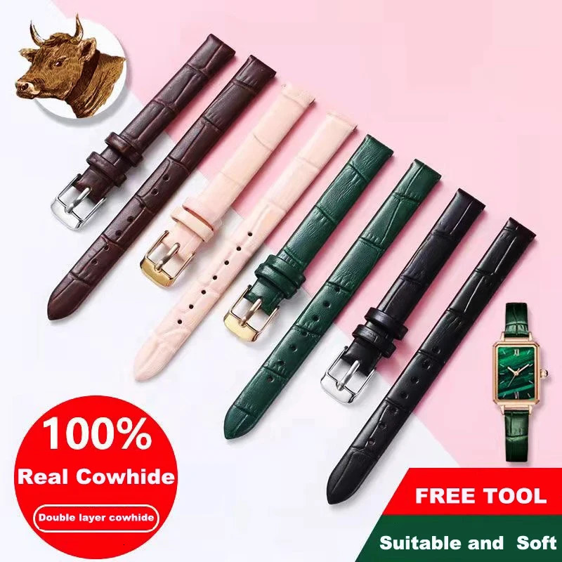 Watch Bands Real Animal Skin Leather Watch strap 8mm 10mm 12mm 14mm 16mm 18mm 20mm Cowhide Watch Band For Women Lolarose JULIUS with tools 231109