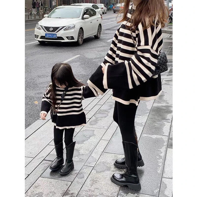 Family Matching Outfits Mother Kids Sweater Autumn Winter Women's Clothes Parent-child Matching Knit Tops Mom Baby Girs Knitted Jumper Pullover 2