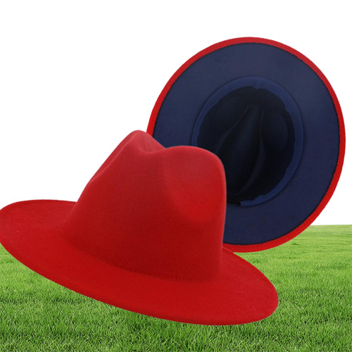 FS White Red Patchwork Wool Felt Jazz Fedora Hat Women Unisex Wide Brim Panama Party Trilby Cowboy Cap Men Gentleman Wedding Hat51