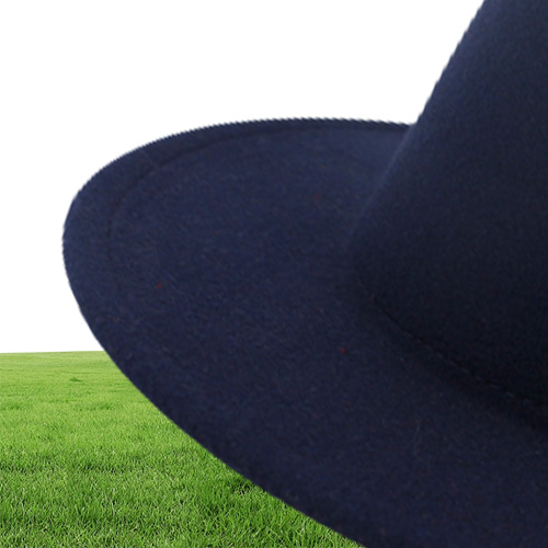 British Style Navy Blue Red Patchwork Felt Jazz Hat Cap Men Women Flat Brim Wool Blend Fedora Hats Panama Trilby Vintage Hat
