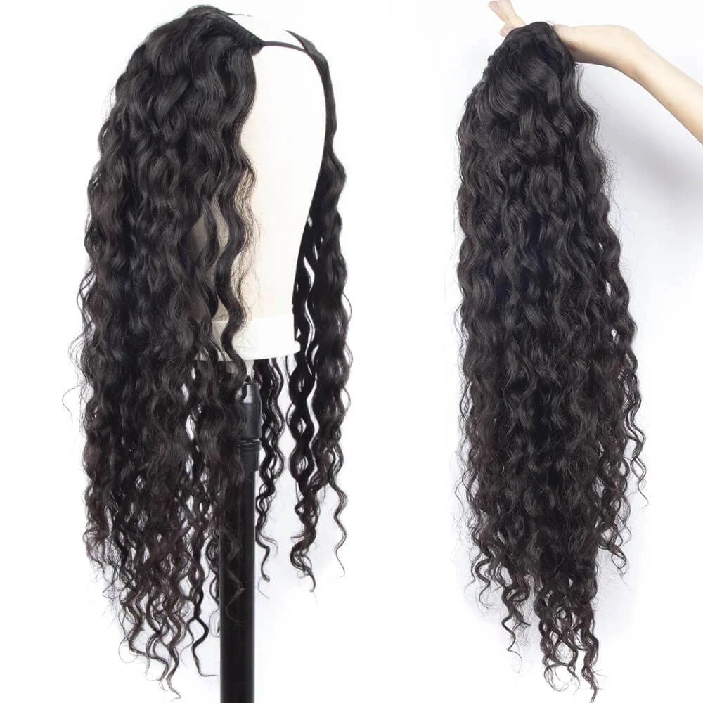 Water Wave V Part Wig Human Hair Brazilian 30 Inch Curly vPart Wigs For Women 130% Density Middle Part Remy Easy Install