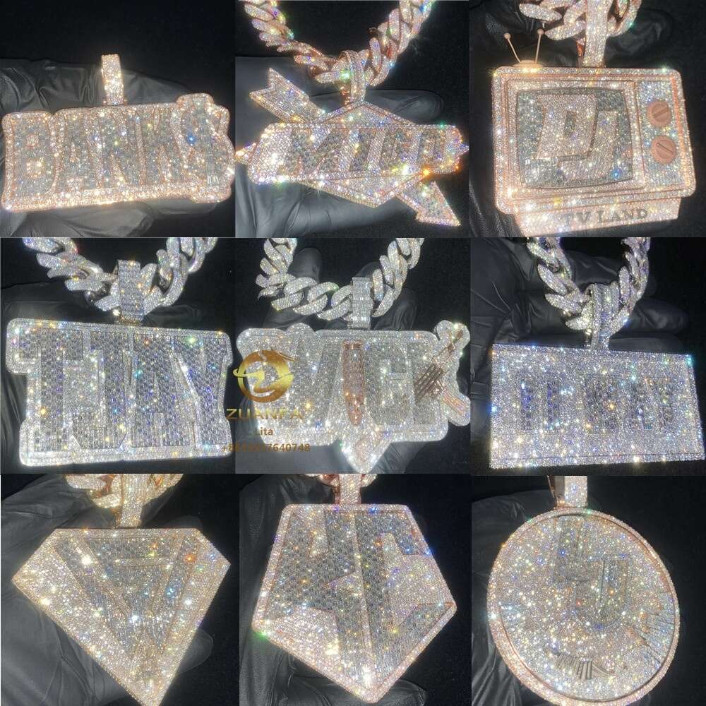 Iced Out Jewelry Moissanite Dias Necklace Initial Hip Hop Sier Custom Pendant