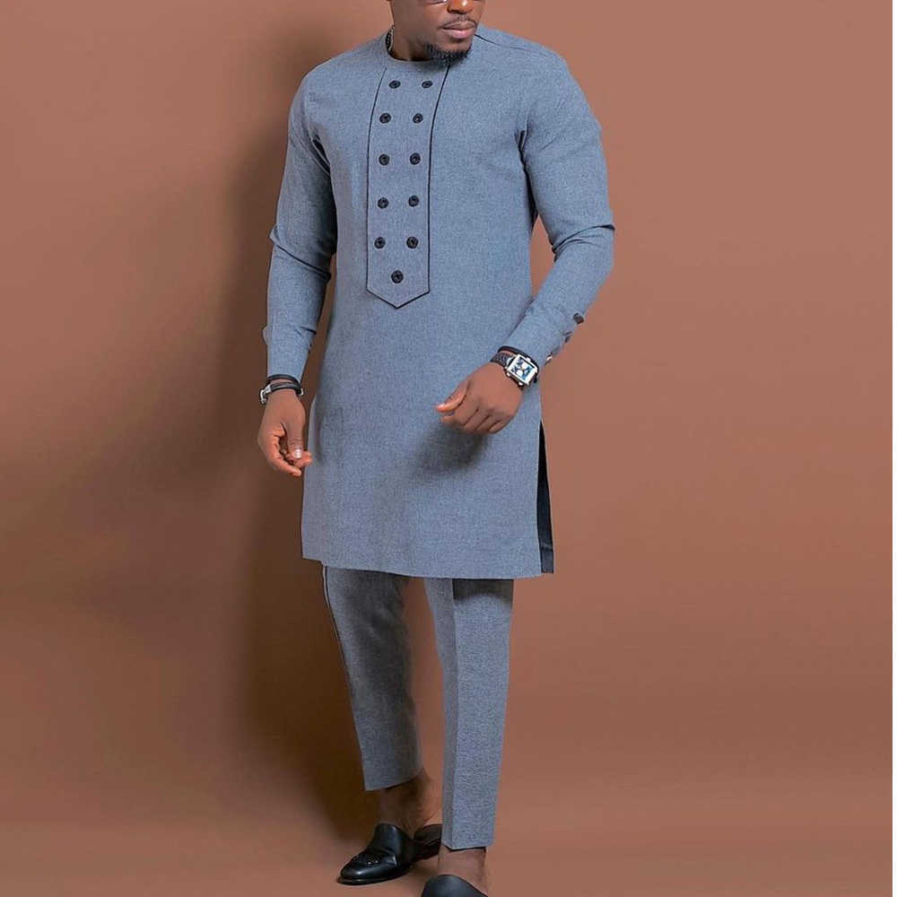 New Summer Men Sets Clothes Outfit Fashion Casual Ethnic Style Long Sleeve Shirts and Sweatpants2 Peice Party Wedding Men Suits
