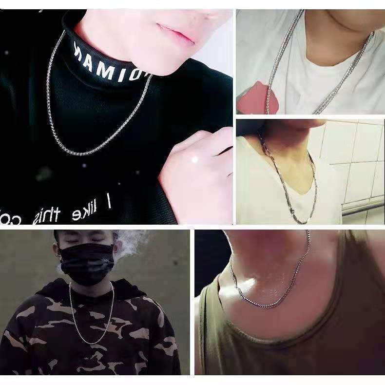Men's Titanium Steel Box Chain Necklace Flat Snake Chain Keel Chain Water Wave Chain Stainless Steel Clavicle Chain Jewelry Gift