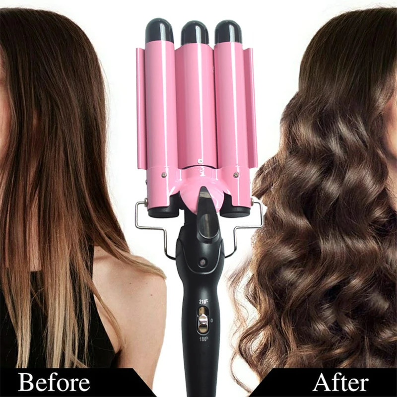 Curling Irons 3 Barrel Curling Iron Wand Temperature Adjustable Splint Ceramic Triple Barrels Hair Waver Portable Hair Iron Curler 231109