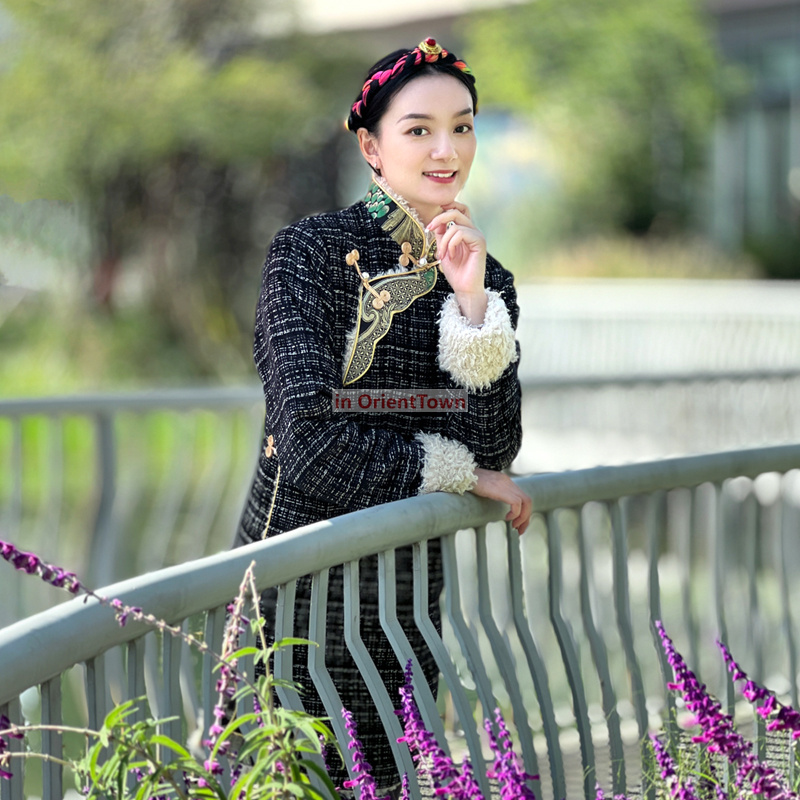 China Himalayan Tibetan Winter Clothing Women Lhasa Coat Tibet Holidays Black Beige Taking Photo Tour Costume Ethnic Improved Overcoat