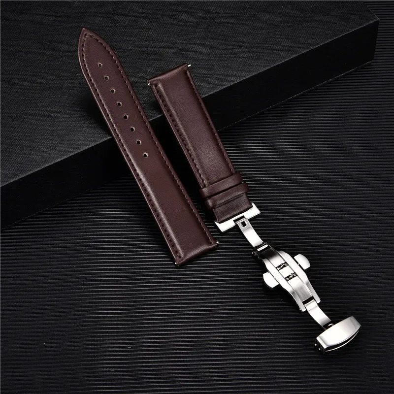 Watch Bands Smooth Genuine Calfskin Leather Watchband 18mm 20mm 22mm 24mm Straps with Solid Automatic Butterfly Buckle Business Watch Band 231109