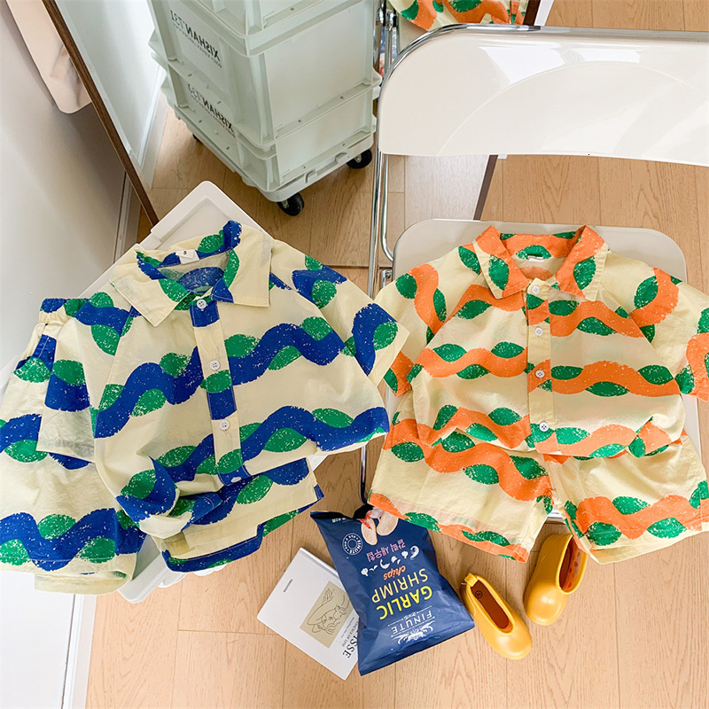 Clothing Sets MILANCEL 2023 Summer Kids Wave Beach Cool Girls Tee and Shorts 2Pcs Suit 230421