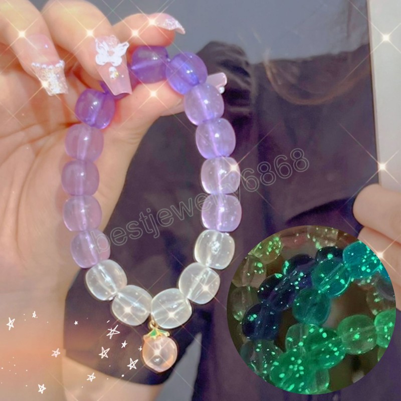 Fashion Gradient Glowing Beads Bangle Bracelet Luminous Noctilucent Beaded Bracelet Glow In Thr Dark Women Birthday Party Gift
