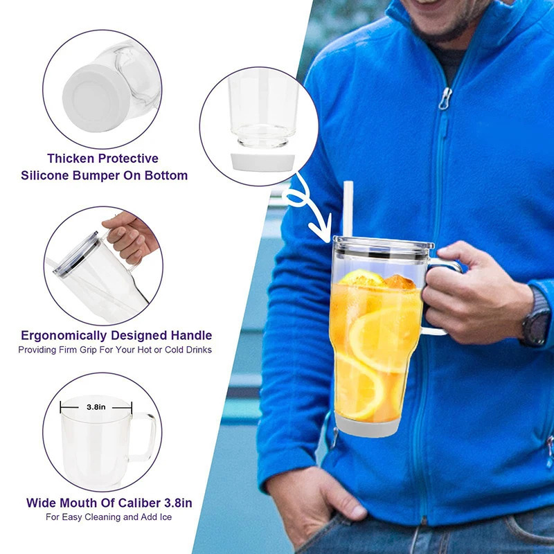 Mugs 32oz Drinking Glass Tumbler With Handle Lid Large Capacity Reusable Water Cup Iced Coffee Mug For Car Travel Camping Straw Cups 231109