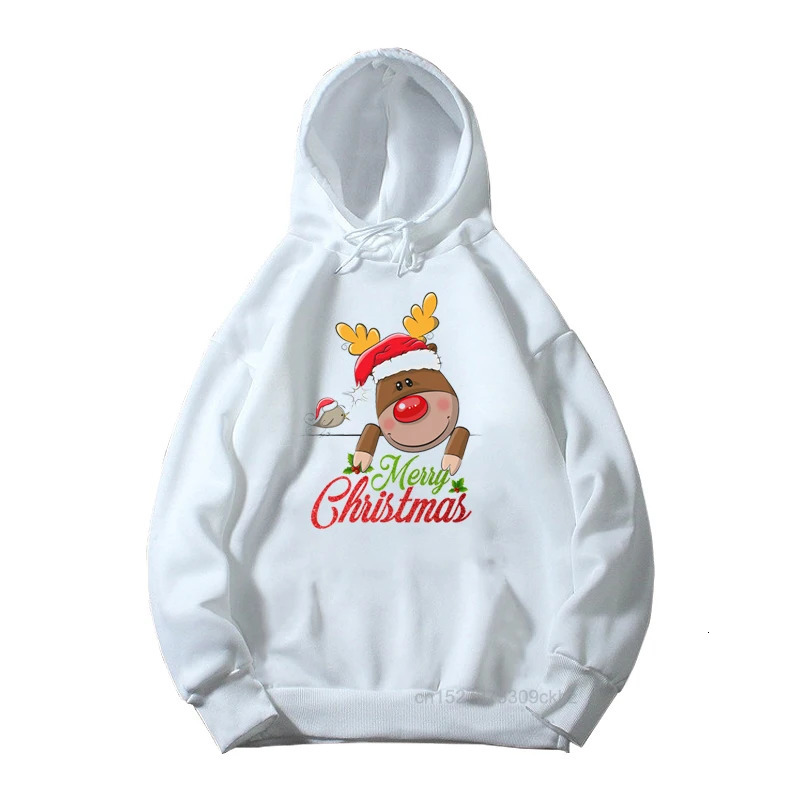 Hoodies Sweatshirts Children'S Merry Christmas White Hoodies Boy/Girl Xmas Party Cute Sweatshirt Santa Claus And Deer Print Fashion Clothes For K