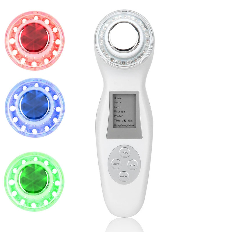Face Care Devices 3MHz Ultrasonic 3 Colors LED Pon Massager Galvanic Ionic Therapy Face Cleaner Vibration Skin Care Ultrasound Massage 231108