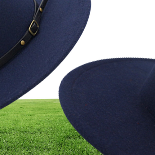 British Style Navy Blue Red Patchwork Felt Jazz Hat Cap Men Women Flat Brim Wool Blend Fedora Hats Panama Trilby Vintage Hat