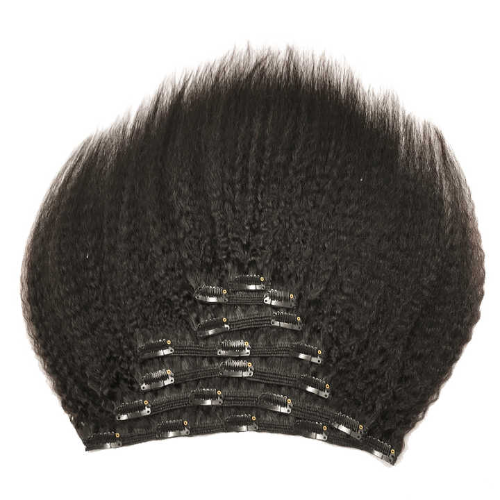 Kinky Straight In Extensions Real Remy Human Hair Brazilian Clip Ins Extension For Women 140G