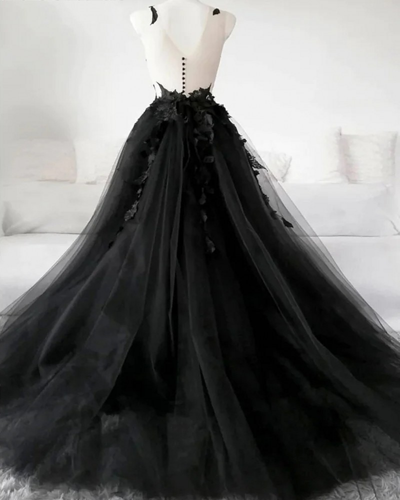 2024 Gothic Black Formal Prom Dress Sexy Backless High Side Split A-line Appliques Lace Evening Party Gowns Customed Robes De Soiree