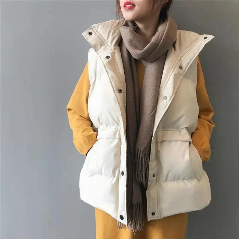 Women's Vests Casual Loose Down Cotton Vests Women Winter Parkas Warm Padded 80kg Oversize Waistcoat Fashion Stand Collar Sleeveless Coat 231109