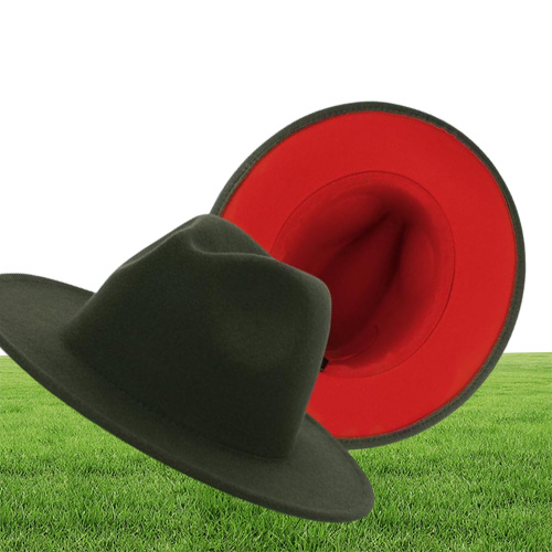 British Style Navy Blue Red Patchwork Felt Jazz Hat Cap Men Women Flat Brim Wool Blend Fedora Hats Panama Trilby Vintage Hat