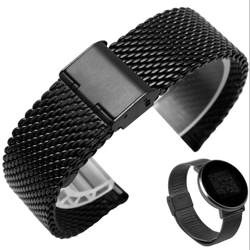 Watch Bands Replacement Watch Strap 16mm 18mm 20mm 22mm 24mm Stainless Steel ML Loop Meshed Watch Band Wrist Bracelet Fold Buckle Pins 231109