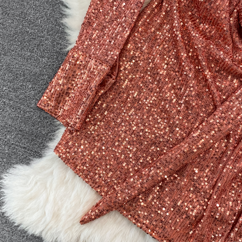 2024 Casual Dresses Sequined Women Dresses Long Sleeve Bandage Solid Vintage Bow Vestidos Mujer Korean Spring Autumn Mini Dress Sexy