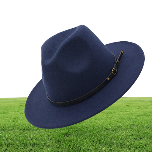 British Style Navy Blue Red Patchwork Felt Jazz Hat Cap Men Women Flat Brim Wool Blend Fedora Hats Panama Trilby Vintage Hat