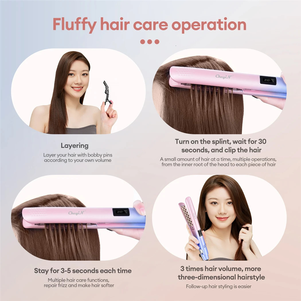 Irons CkeyiN Mini Volumizer Crimper Hair Curling Ceramic 3D Fluffy Curler Corrugated Flat Iron Fast Heating Digital Styling Tools X251027