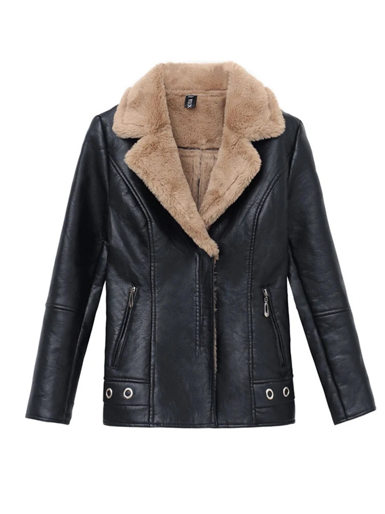 Women's Jackets Aelegantmis Autumn Winter Warm Faux Fur Coat Women Leather Jacket Ladies Slim Moto Biker Basic Jackets Plush Casual Outerwear 231