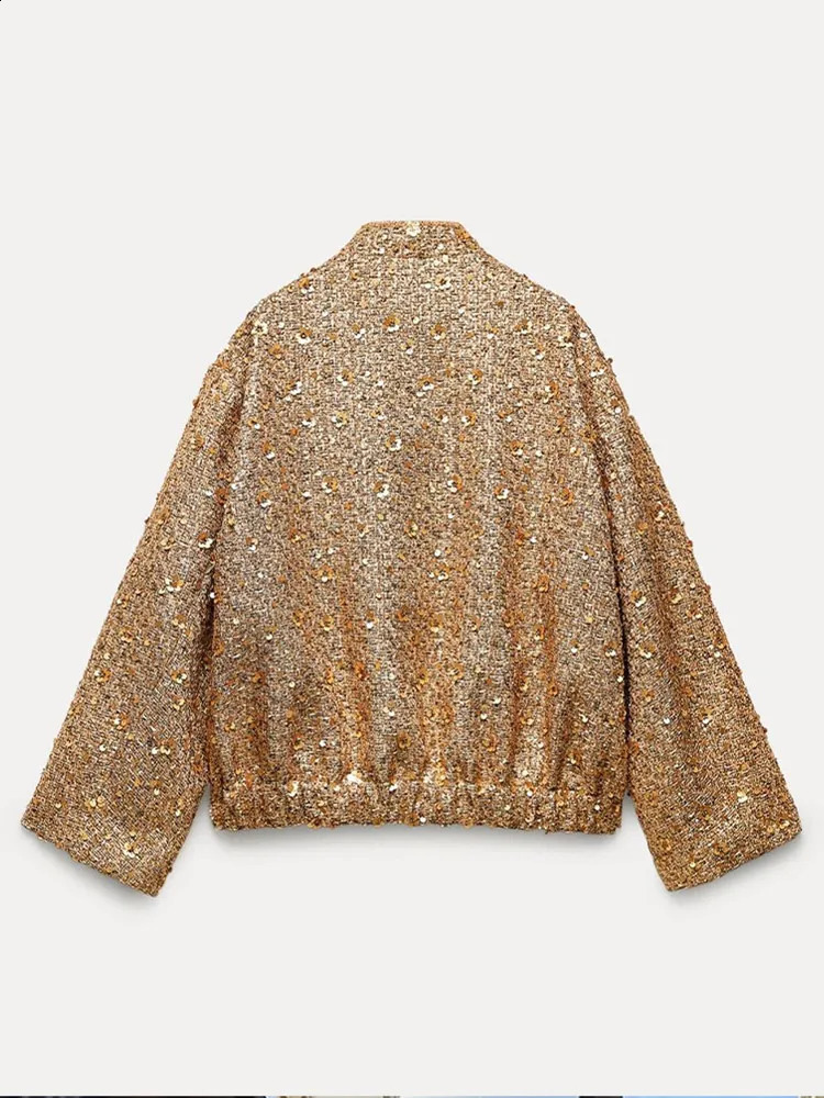 Women's Jackets Fashion Sequin Coat For Women Pocket Long Sleeve Stand Collar Gold Female Jacket Autumn Single Breasted Lady Y2k Outwear Top 2311
