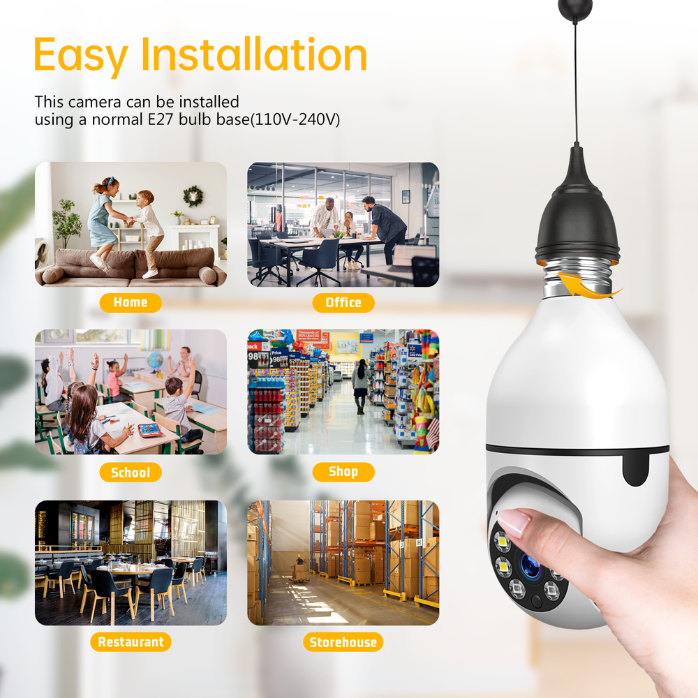 1080P E27 Light Bulb Camera Outdoor 2.4G WiFi Wireless Camera Color Night Vision 2-Way Audio 360° Panoramic IP Dome Camera with Motion De