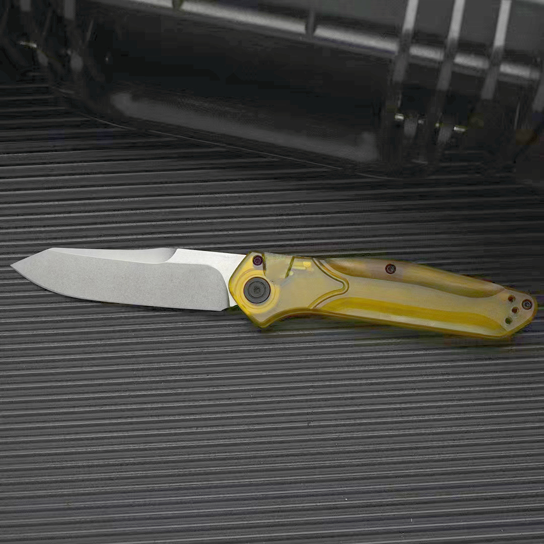 High Quality BM 9400 Push Button Quick Opening Tactical Knife D2 Stone Wash Blade PEA Plastic Handle EDC Pocket Folder Knives with Retail Box