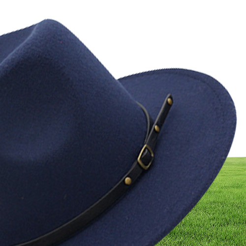 British Style Navy Blue Red Patchwork Felt Jazz Hat Cap Men Women Flat Brim Wool Blend Fedora Hats Panama Trilby Vintage Hat