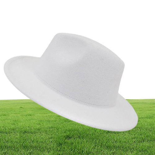 FS White Red Patchwork Wool Felt Jazz Fedora Hat Women Unisex Wide Brim Panama Party Trilby Cowboy Cap Men Gentleman Wedding Hat51