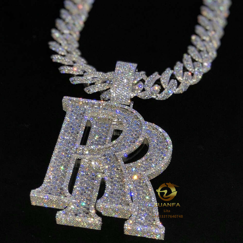 Iced Out Jewelry Moissanite Dias Necklace Initial Hip Hop Sier Custom Pendant