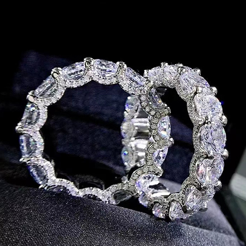 Full Round Moissanite Dia Ring 100% Real Sterg Sier Party Wedding Band Rings for Women Men Engagement Jewelry