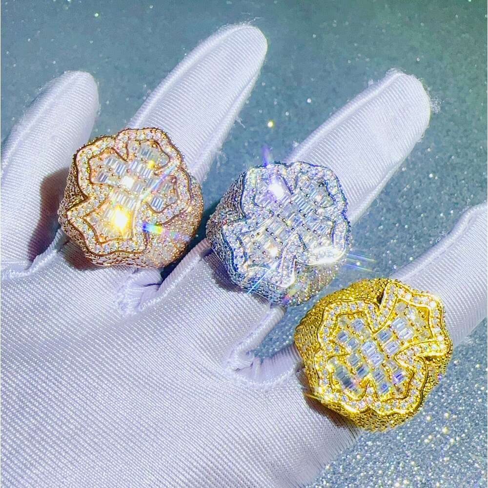 Band Rings Zuanfa Moissanite Jewelry Hip Hop Cross Baguette Vvs Dia Ring 2024 designer ring for women engagement High quality Fashion