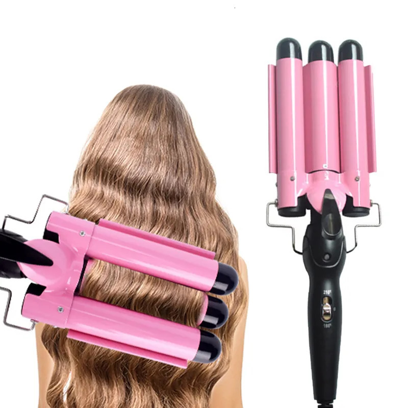 Curling Irons 3 Barrel Curling Iron Wand Temperature Adjustable Splint Ceramic Triple Barrels Hair Waver Portable Hair Iron Curler 231109