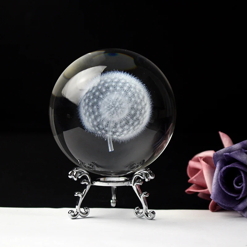 Decorations Fengshui 3D Laser Engraved Crystal Dandelion Ball Meditation Heag Global Home Decoration Glass Craft Sphere Christmas Gifts 231109