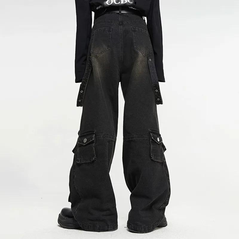 Men's Jeans PFNW Summer Men's American High Street Multi Pocket Wide Leg Jeans Loose Hip Hop Straight Techwear Denim Handsome Pants 12Z1496 