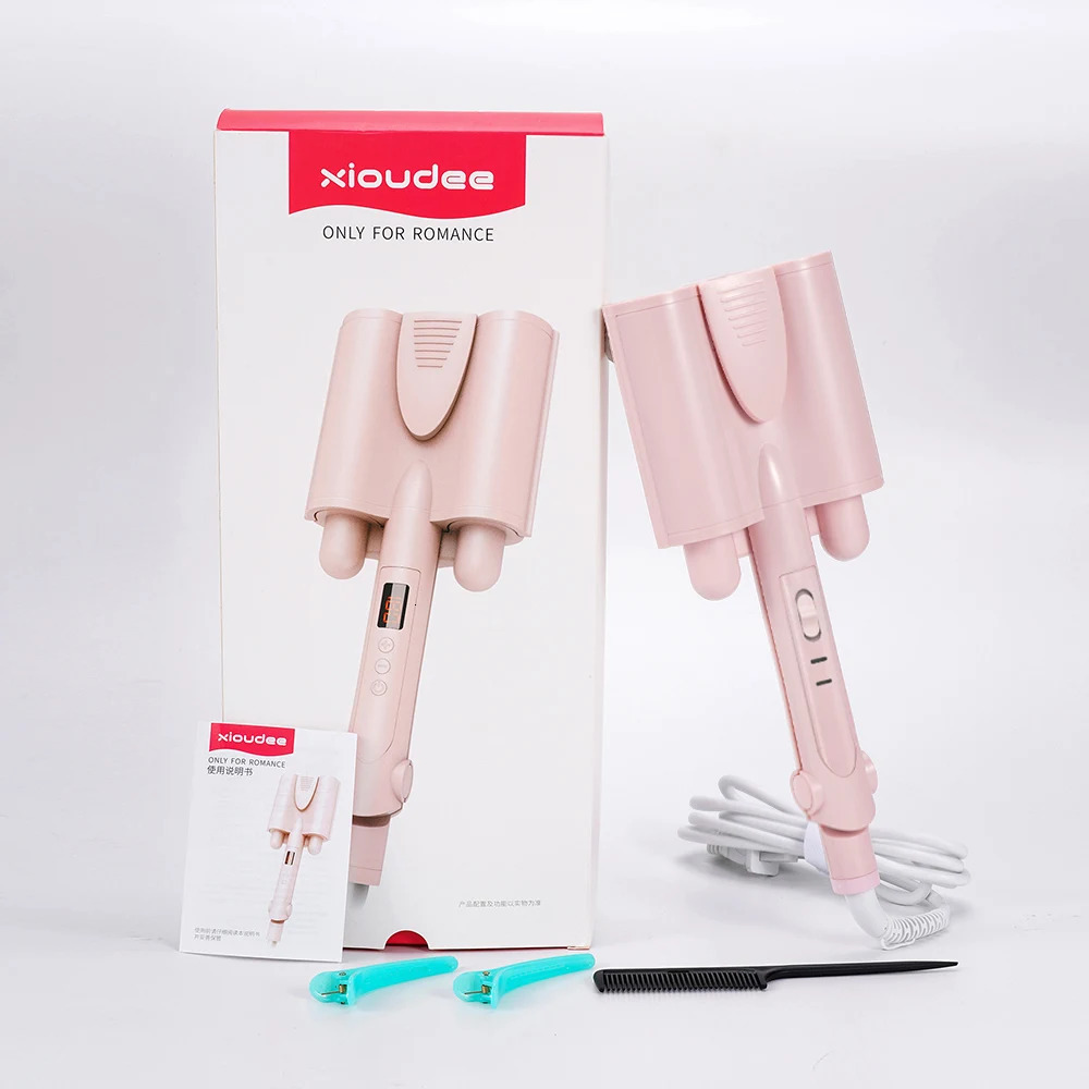 Curling Irons Hair Curler Triple Barrels Ceramic Curling Iron Button Key Big Wave Deep Wavy Splint Egg Rolls Electric Fast Hair Styling Tools 231109