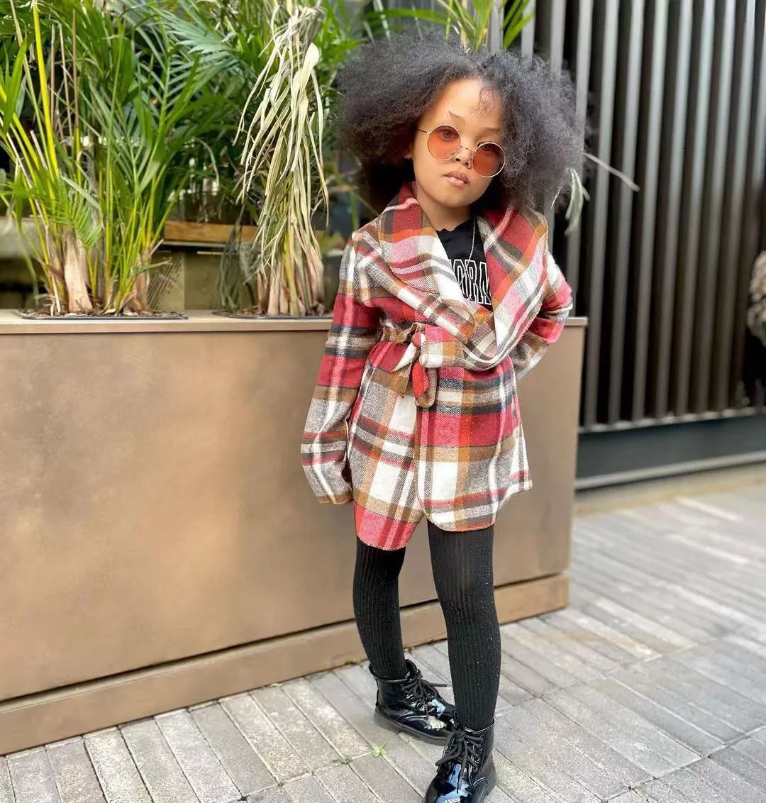 Clothing Sets Winter Toddler Girl's Plaid Coats With Belt Windproof Winter Children Girls Coats Kids Clothes Warm Girls Jacket For 3-9 Years 2311