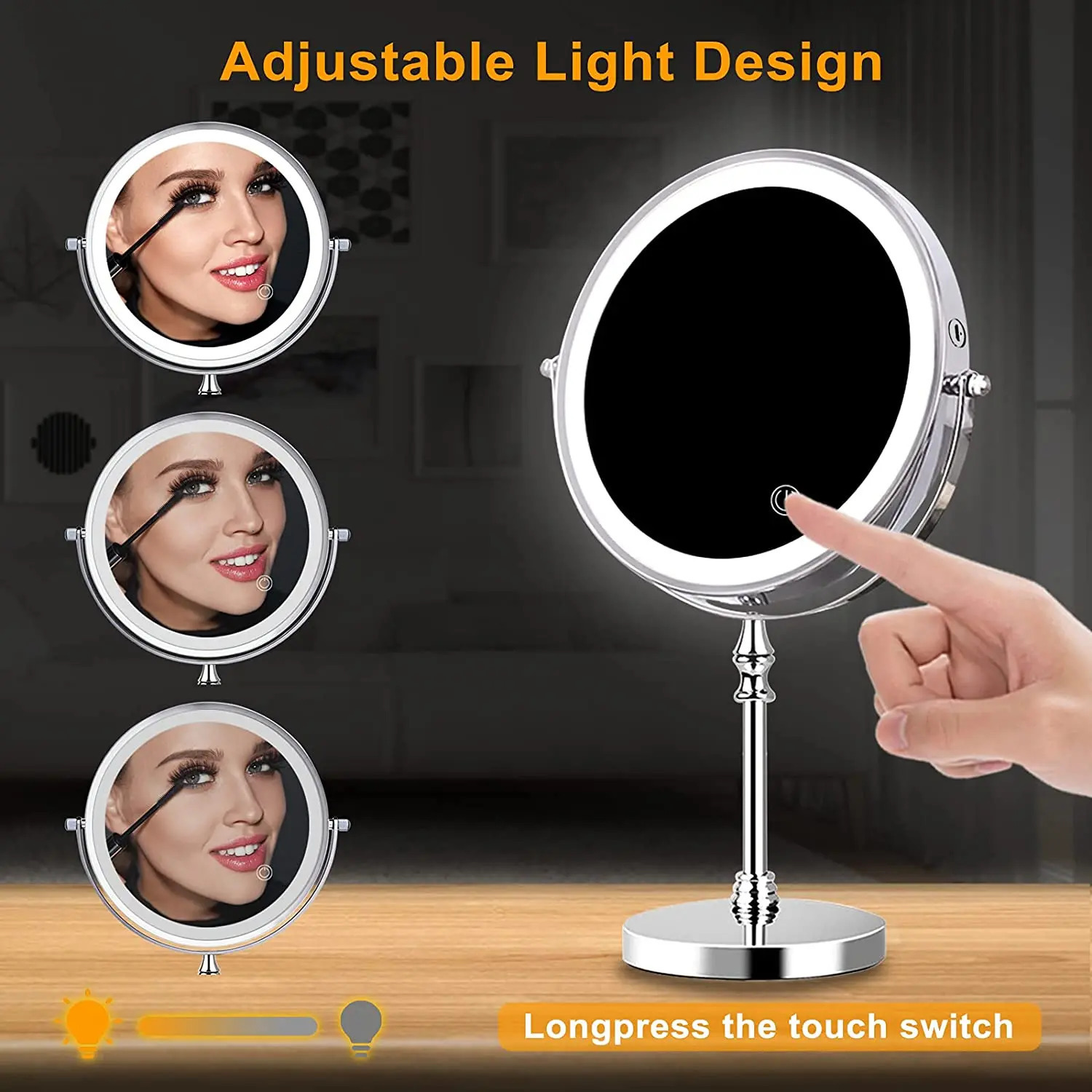 Compact Mirrors Makeup Mirror USB Rechargeable 7 Inch 3 Color Lights Two Sided Magnification LED Vanity Mirror Touch Cosmetic Mirrors 231109