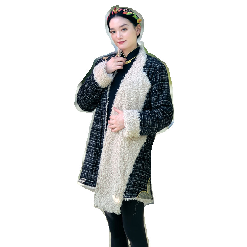 China Himalayan Tibetan Winter Clothing Women Lhasa Coat Tibet Holidays Black Beige Taking Photo Tour Costume Ethnic Improved Overcoat