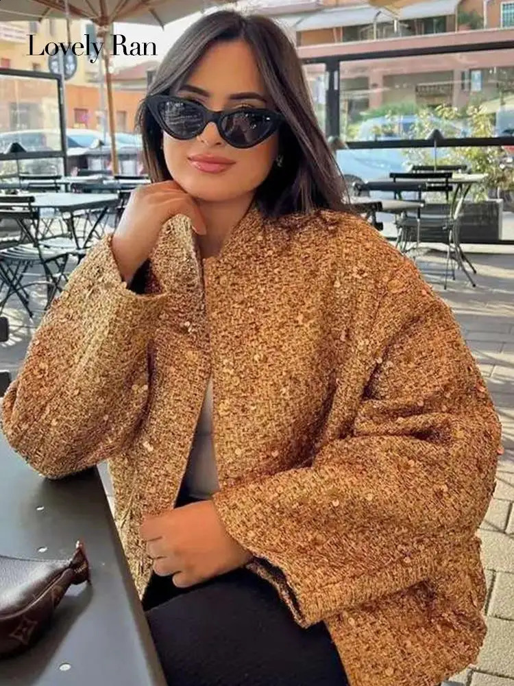 Women's Jackets Fashion Sequin Coat For Women Pocket Long Sleeve Stand Collar Gold Female Jacket Autumn Single Breasted Lady Y2k Outwear Top 2311