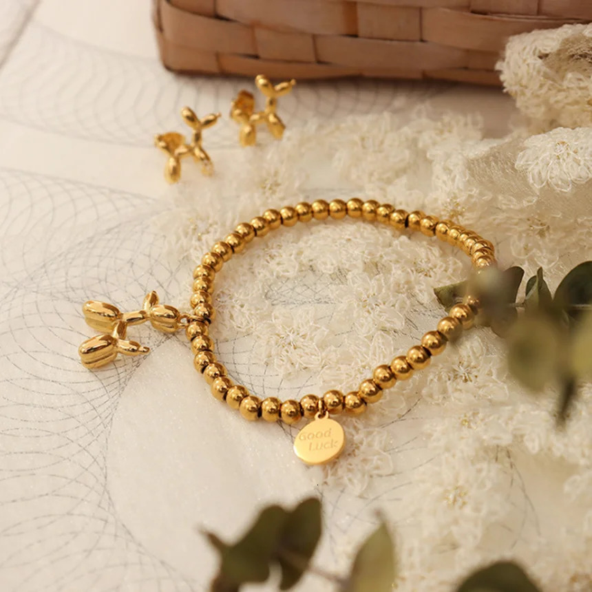 Stud 316L Stainless Steel Simple Wild Air Dog Necklace Bracelet Earrings Fashion Ladies Set SAN515 231109