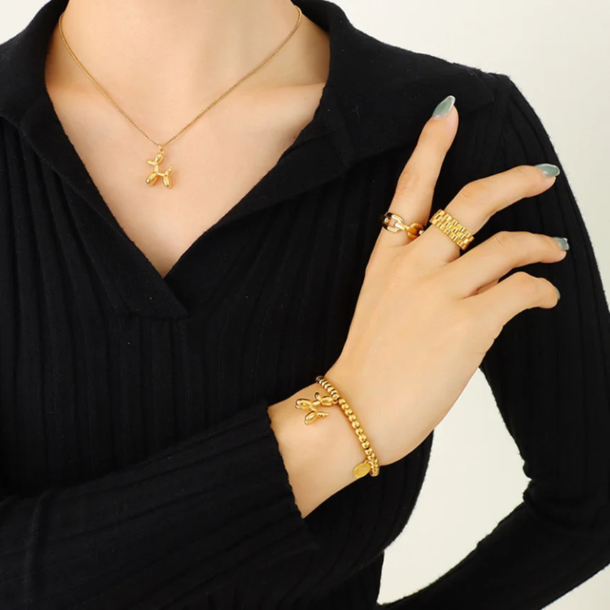 Stud 316L Stainless Steel Simple Wild Air Dog Necklace Bracelet Earrings Fashion Ladies Set SAN515 231109