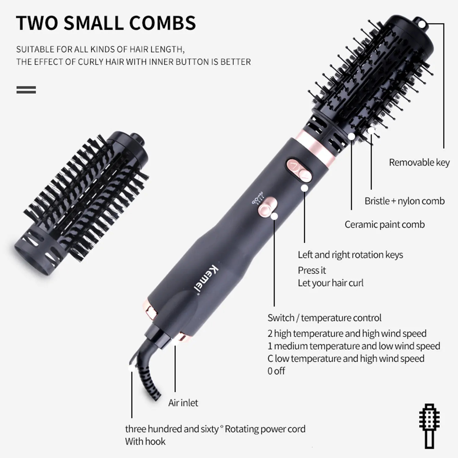 Curling Irons 2in1 rotary Air Spin Brush Kit for Styling and Frizz Control Hair Dryer Brush 2 Detachable Auto-Rotating Curling Brush 231109
