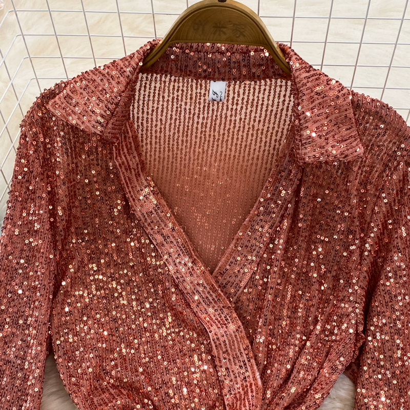 2024 Casual Dresses Sequined Women Dresses Long Sleeve Bandage Solid Vintage Bow Vestidos Mujer Korean Spring Autumn Mini Dress Sexy