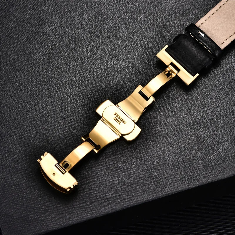 Watch Bands Smooth Genuine Calfskin Leather Watchband 18mm 20mm 22mm 24mm Straps with Solid Automatic Butterfly Buckle Business Watch Band 231109