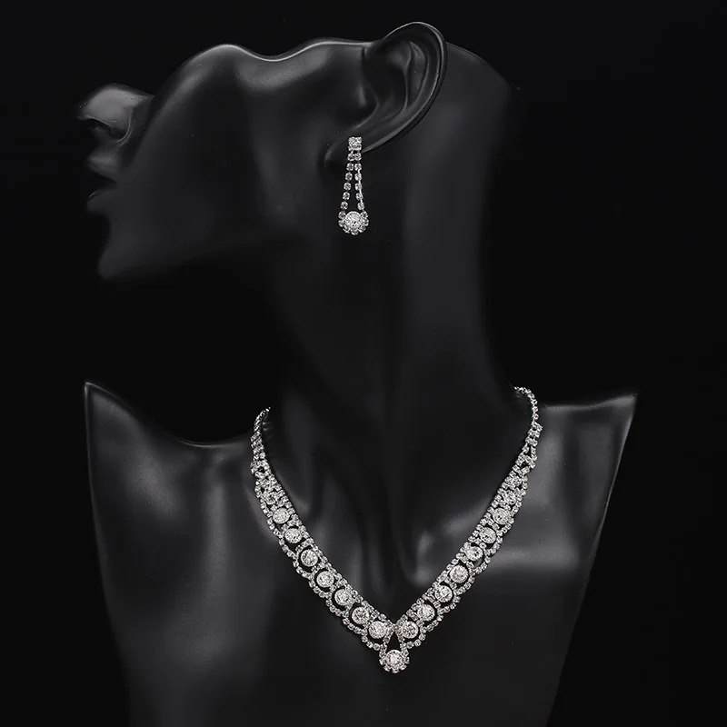 Stud TREAZY Silver Color Rhinestone Crystal Bridal Jewelry Sets for Women Necklace Earrings Bracelet Set Wedding Accessories 231109